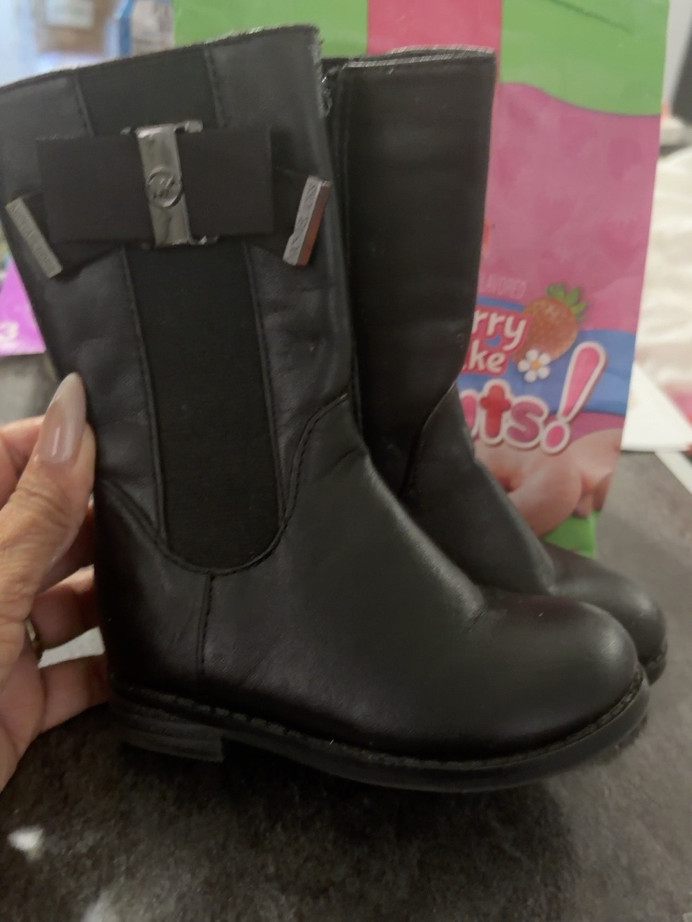 Michael Kors Girls Black Mid-Calf Dress Boots with Bow Accent size 5